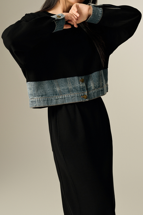 Fake two-piece spliced hoodie and long skirt two-piece set - liwisi