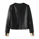 ラウンドネックシンプルレザージャケット 裏地付 2色入 - liwisi