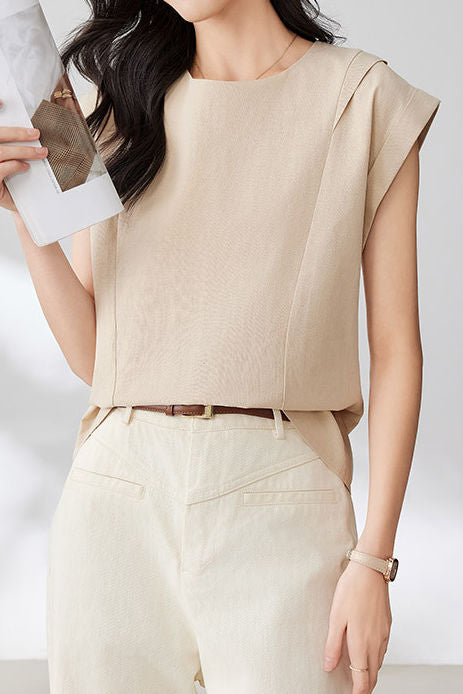 Round neck pullover shirt with small flutter sleeves - liwisi