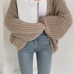 Loose Fit Solid Color Lantern Sleeve Cardigan - liwisi