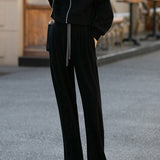 Two-Piece Set: Tall Collar Rib Hem Zip-Up Knit Cardigan + Drawstring Long Knit Pants - 3 Colors Available - liwisi