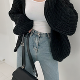 Loose Fit Solid Color Lantern Sleeve Cardigan - liwisi