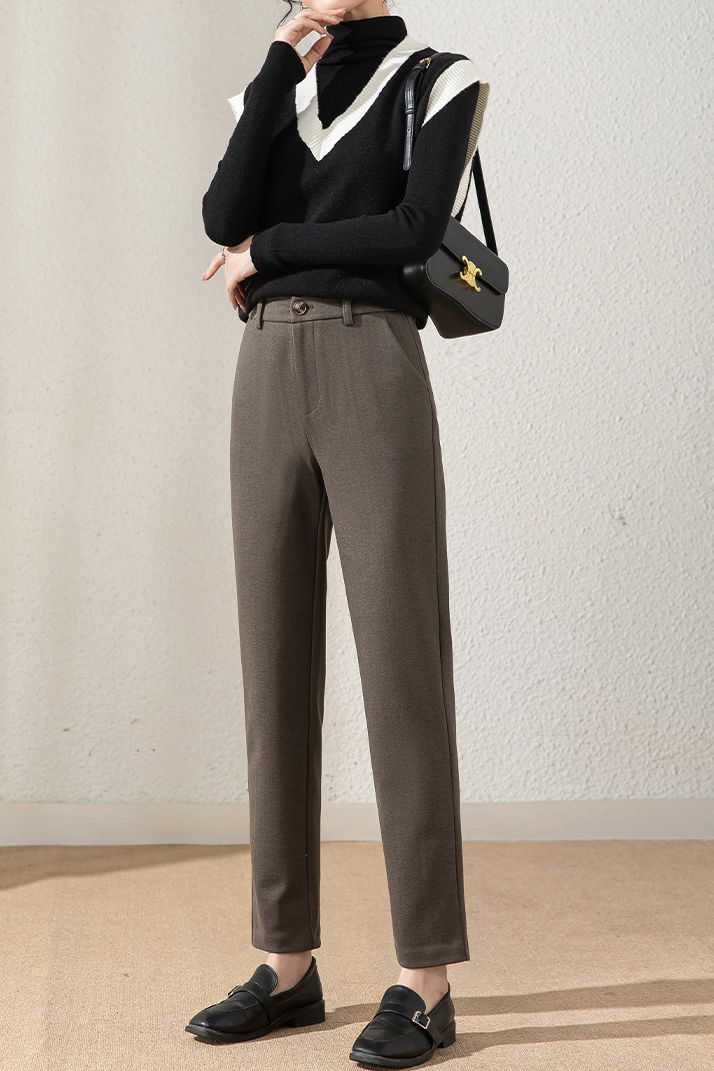 Casual Wool Straight Leg Pants - liwisi