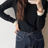 Fleece-lined knitted shirt with lace trim. - liwisi