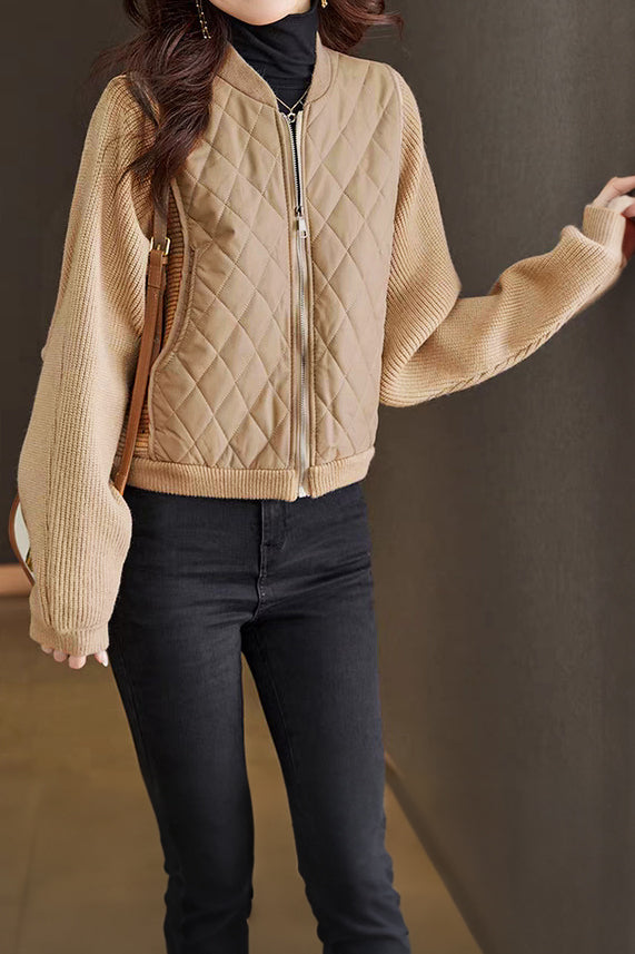 Casual Versatile Stand-Collar Paneled Batwing Sleeve Short Coat - liwisi
