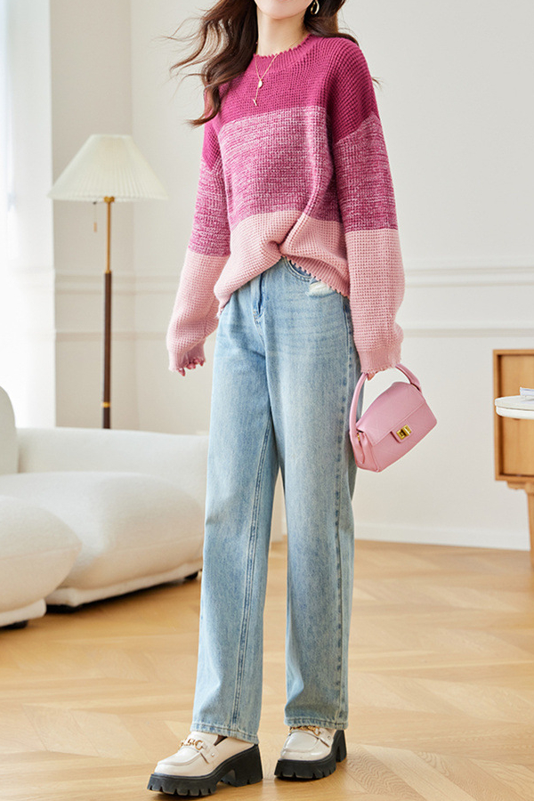 Thickened, Loose and Lazy Gradient Knitted Sweater - liwisi