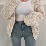 Loose Fit Solid Color Lantern Sleeve Cardigan - liwisi