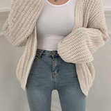Loose Fit Solid Color Lantern Sleeve Cardigan - liwisi