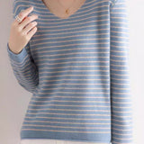 Striped Contrast V-Neck Knit Top - 6 Colors Available - liwisi