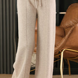 High Waist Drawstring Plain Knit Wide Pants - 4 Colors Available - liwisi