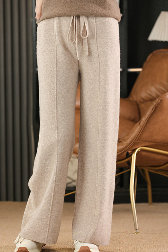 High Waist Drawstring Plain Knit Wide Pants - 4 Colors Available - liwisi