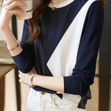 Blue and White Color Block Round Neck Sweatshirt - liwisi