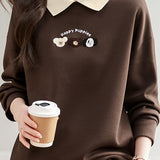 Dog Pattern Embroidered Patchwork Long Sleeve Casual Sweatshirt - 3 Colors Available - liwisi