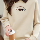 Dog Pattern Embroidered Patchwork Long Sleeve Casual Sweatshirt - 3 Colors Available - liwisi
