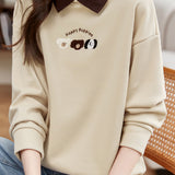 Dog Pattern Embroidered Patchwork Long Sleeve Casual Sweatshirt - 3 Colors Available - liwisi