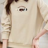 Dog Pattern Embroidered Patchwork Long Sleeve Casual Sweatshirt - 3 Colors Available - liwisi