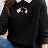 Dog Pattern Embroidered Patchwork Long Sleeve Casual Sweatshirt - 3 Colors Available - liwisi