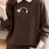 Dog Pattern Embroidered Patchwork Long Sleeve Casual Sweatshirt - 3 Colors Available - liwisi
