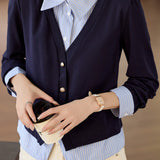 Blue Faux Two-Piece Striped Shirt - liwisi
