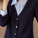 Blue Faux Two-Piece Striped Shirt - liwisi