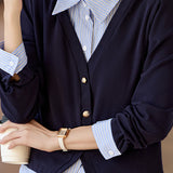 Blue Faux Two-Piece Striped Shirt - liwisi