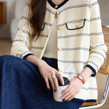 Elegant Round Neck Long Sleeve Striped Cardigan - 4 Colors Available - liwisi