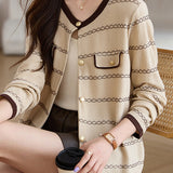 Elegant Round Neck Long Sleeve Striped Cardigan - 4 Colors Available - liwisi