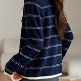 Elegant Round Neck Long Sleeve Striped Cardigan - 4 Colors Available - liwisi