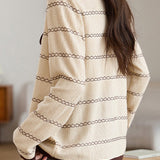 Elegant Round Neck Long Sleeve Striped Cardigan - 4 Colors Available - liwisi