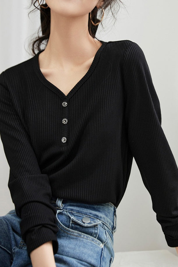Black Tight Fit Long Sleeve Knit - liwisi