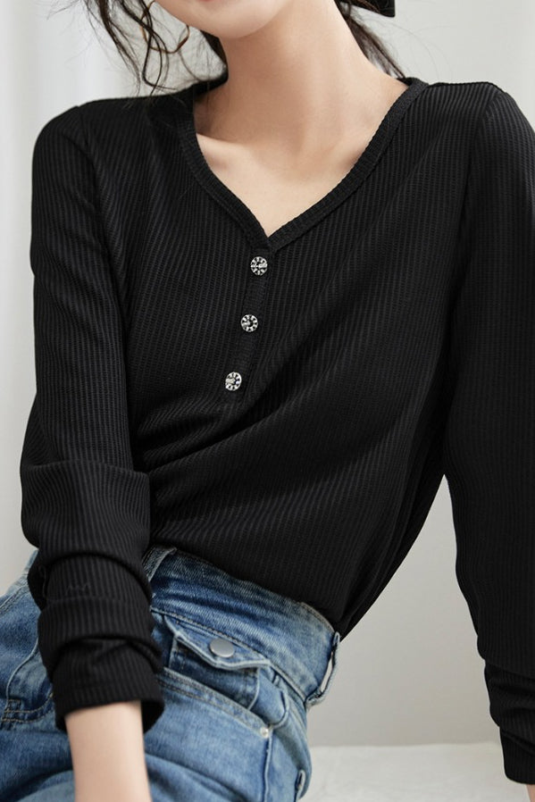 Black Tight Fit Long Sleeve Knit - liwisi