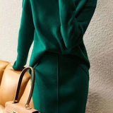 Elegant Solid Color Knit Two-piece Set: High-neck Knit Top + Knit Skirt - liwisi