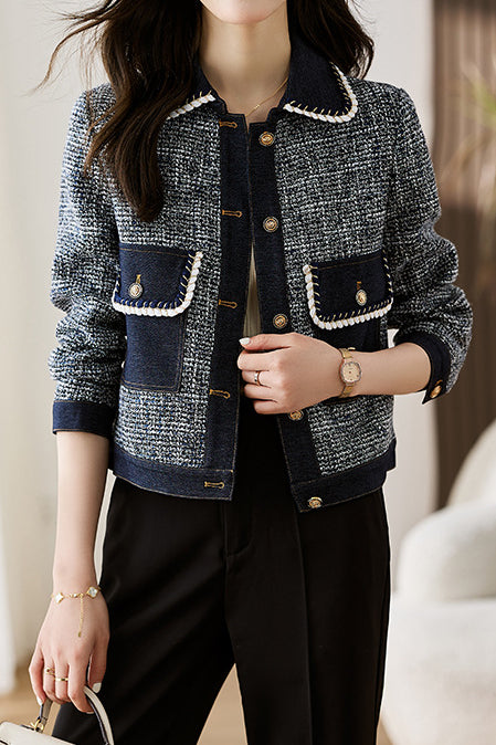 Elegant Denim Patchwork Elegant Boucle Coat - liwisi