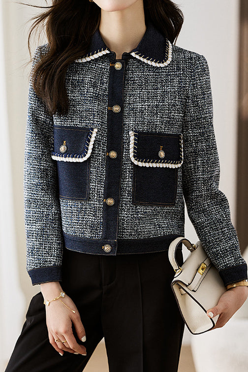 Elegant Denim Patchwork Elegant Boucle Coat - liwisi
