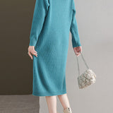 Simple and Comfortable Long Jacquard Knit Dress in 2 Colors - liwisi