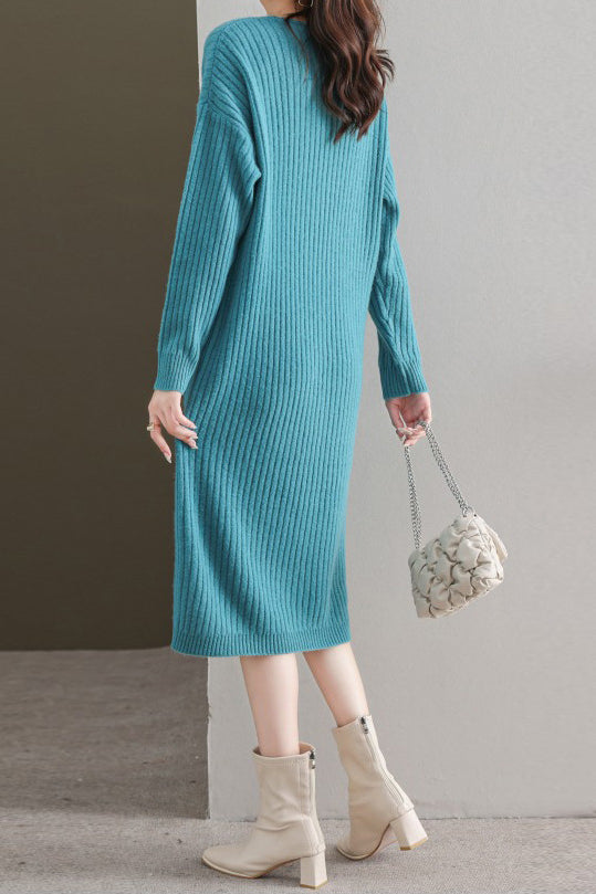 Simple and Comfortable Long Jacquard Knit Dress in 2 Colors - liwisi
