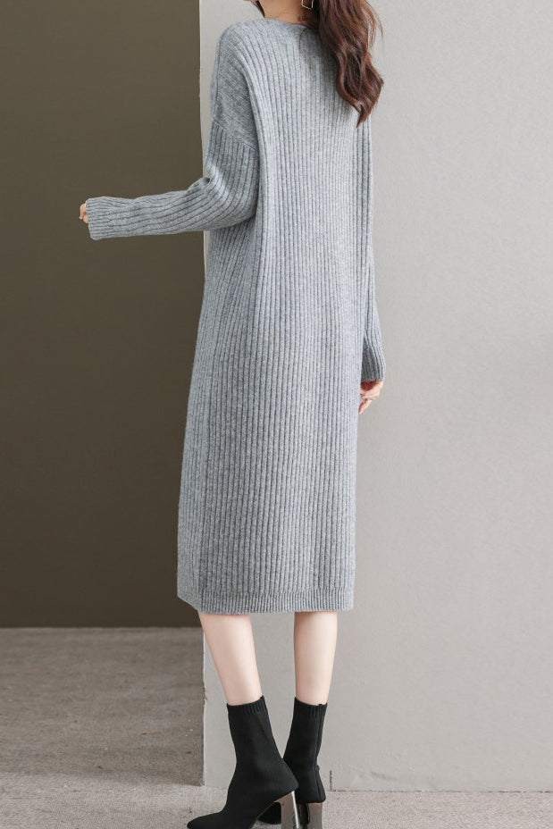 Simple and Comfortable Long Jacquard Knit Dress in 2 Colors - liwisi