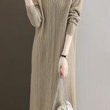 Simple and Comfortable Long Jacquard Knit Dress in 2 Colors - liwisi