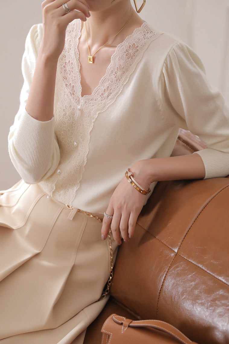 Elegant Lace Patchwork Knitwear in 2 Colors - liwisi