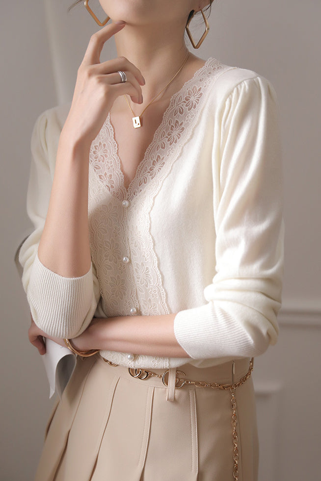 Elegant Lace Patchwork Knitwear in 2 Colors - liwisi