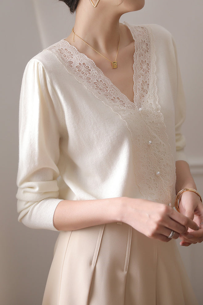 Elegant Lace Patchwork Knitwear in 2 Colors - liwisi
