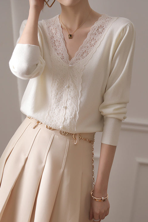 Elegant Lace Patchwork Knitwear in 2 Colors - liwisi