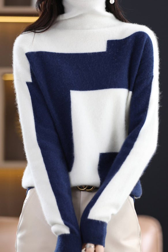 High Neck Color Block Knit Top in 4 Colors - liwisi