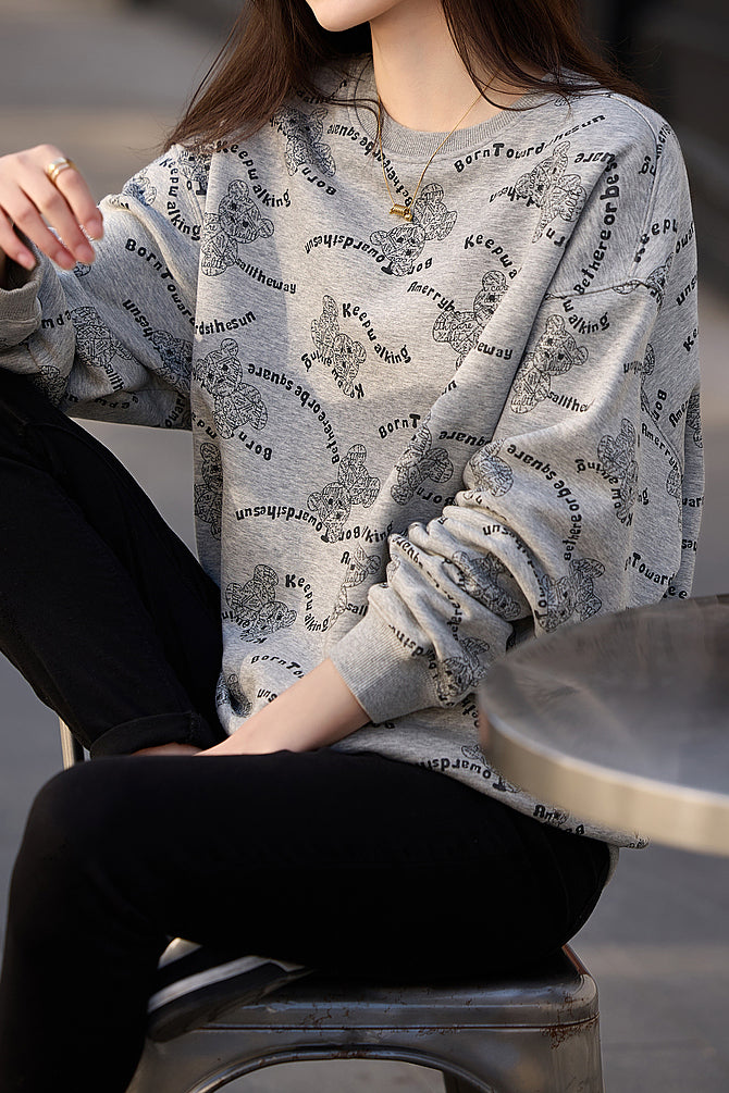 Cute Bear Letter Print Sweatshirt - liwisi