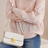Fashionable Sequin Knit Round Neck Sweater - liwisi