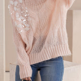 Fashionable Sequin Knit Round Neck Sweater - liwisi