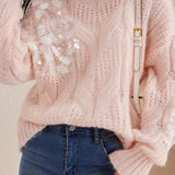Fashionable Sequin Knit Round Neck Sweater - liwisi