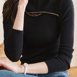 Round Neck Beaded Hollow Knit Top - liwisi