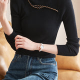 Round Neck Beaded Hollow Knit Top - liwisi