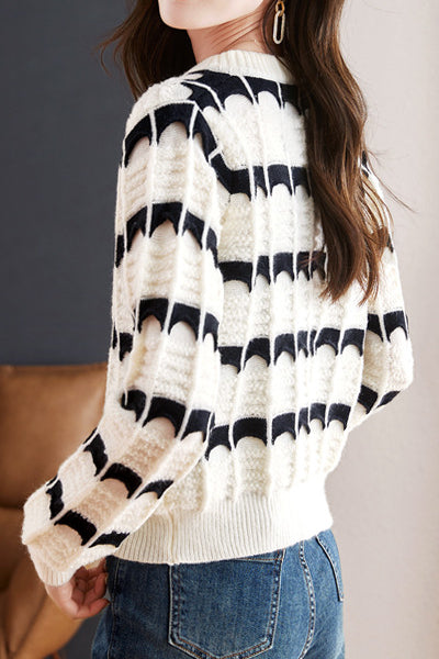 Fashionable Color Block Striped Knit Cardigan - liwisi